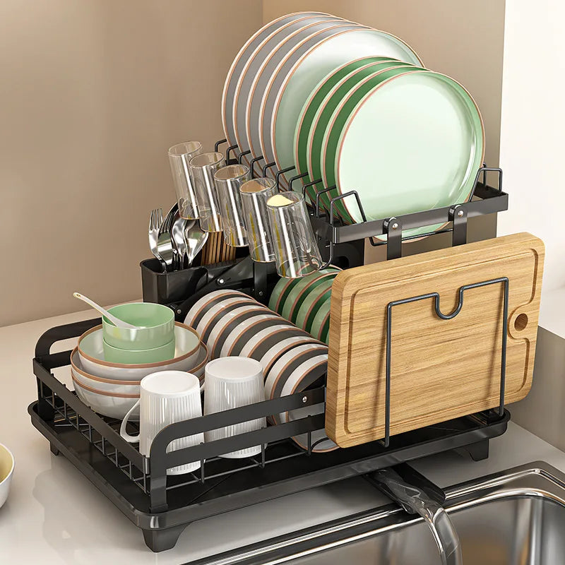 Afralia™ Kitchen Bowl Rack & Utensil Holder with Drainboard and Knife Slots