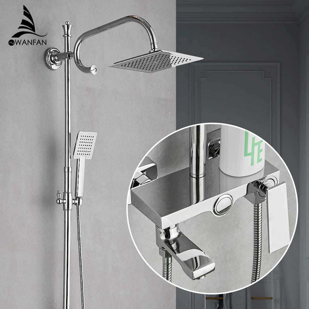 Afralia™ Brass Chrome Round Tube Shower Faucet with Slide Bar and Single Handle