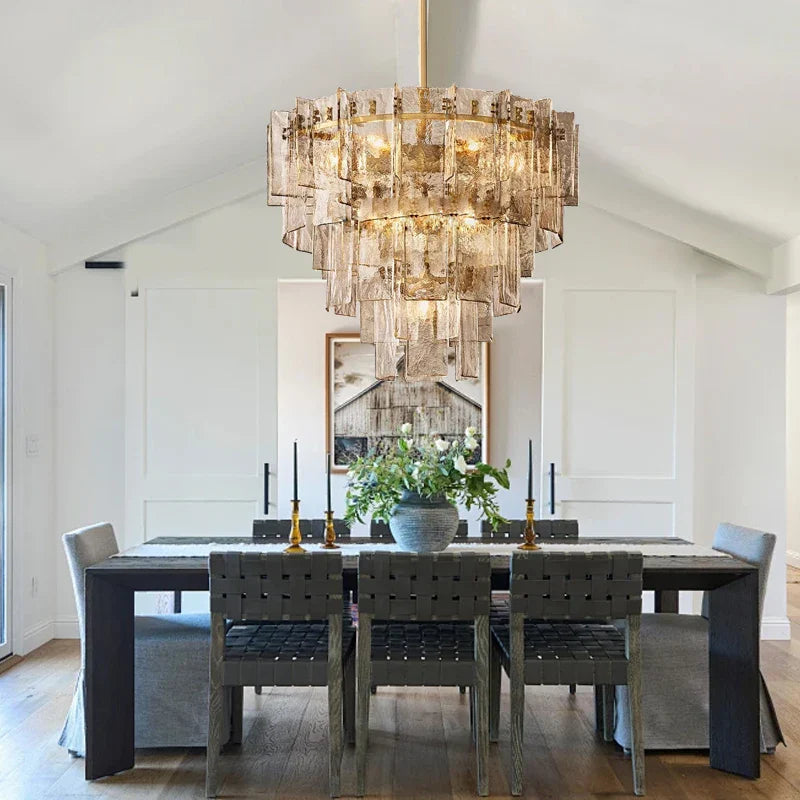 Afralia™ Classic Gold Glass Chandelier Fixture for Living Room & Dining Table