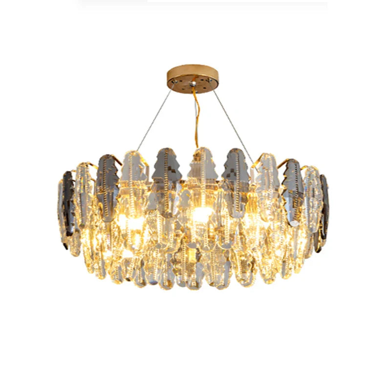 Afralia™ Gold Leaf Crystal Chandelier: Modern LED Dining Room Ceiling Light