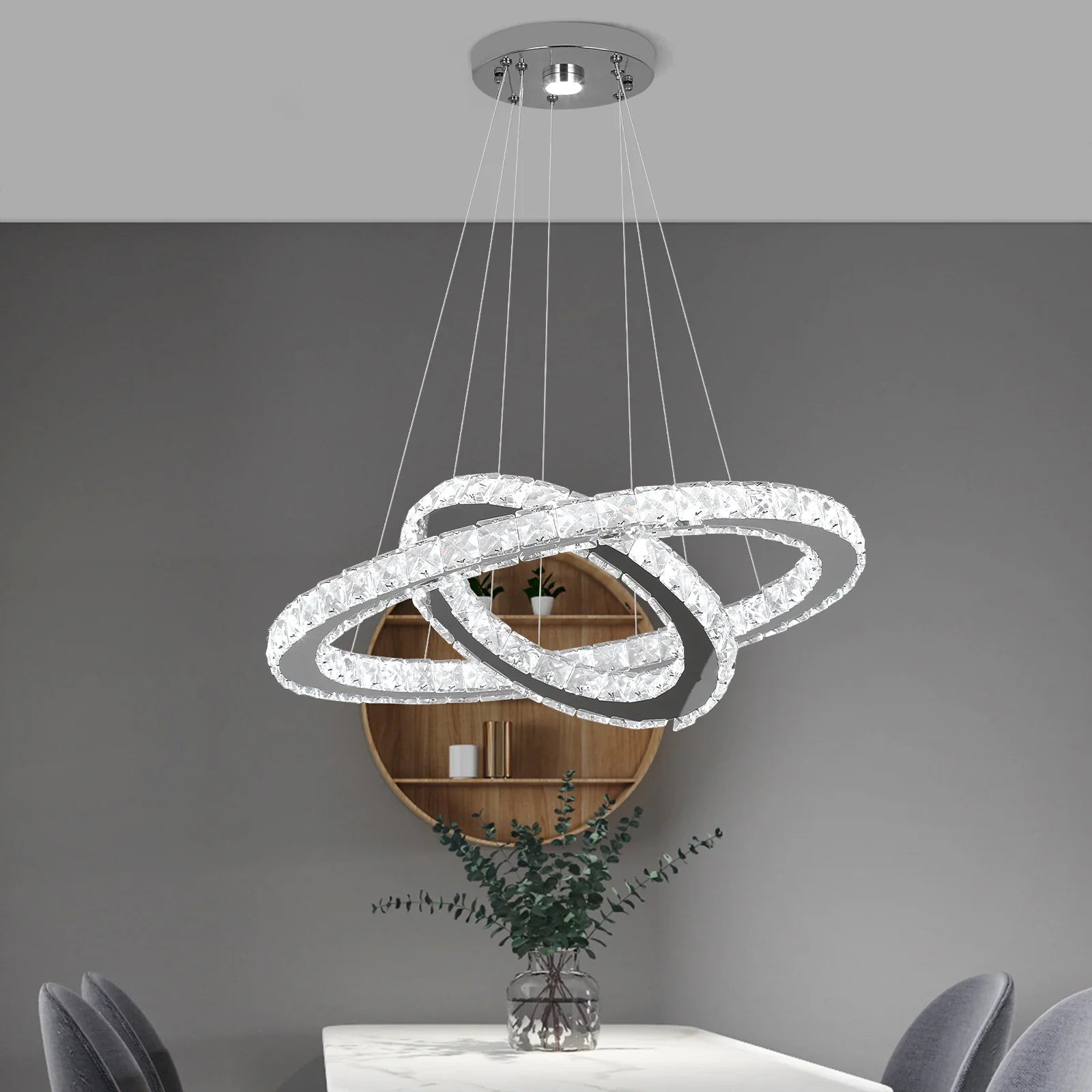 Afralia™ Luxury Crystal Dimmable Chandelier Pendant Light for Living Dining Room