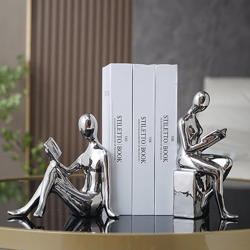 Afralia™ Abstract Figure Bookend Set for Stylish Home Decor & Study Room Ornaments