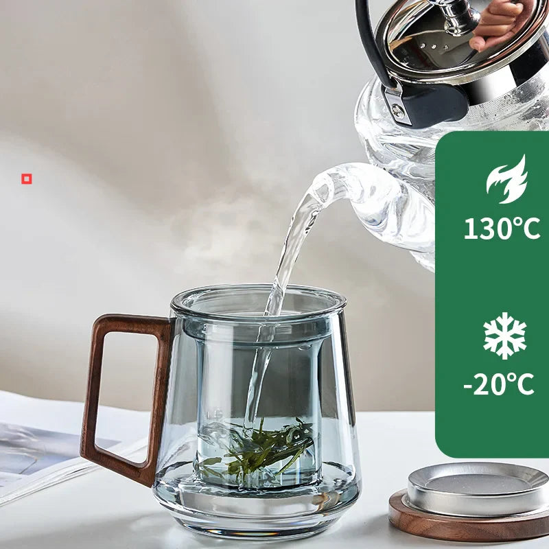 Afralia™ Glass Tea Cup: High Quality Heat Resistant Puer Filter Cups with Wood Handle