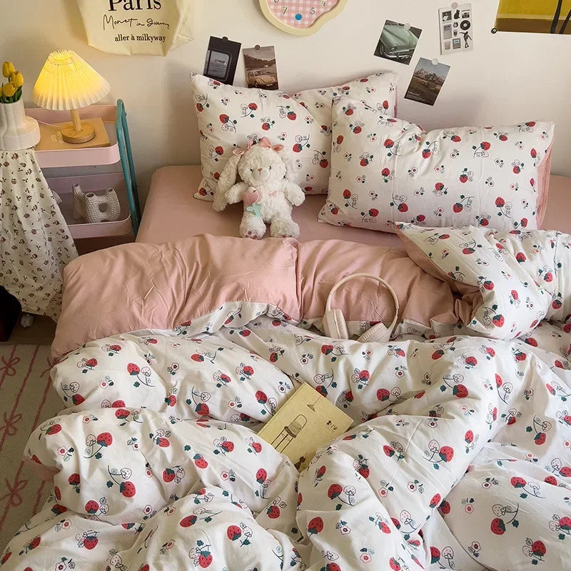 Afralia™ Cartoon Style Printed Comforter Set 4Pcs Lightweight Duvet Kits Bedding Set