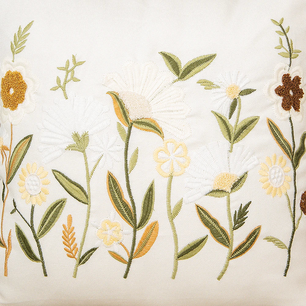 Afralia™ Bird Embroidered Cotton Cushion Cover 45x45cm Square Floral Pillow Case