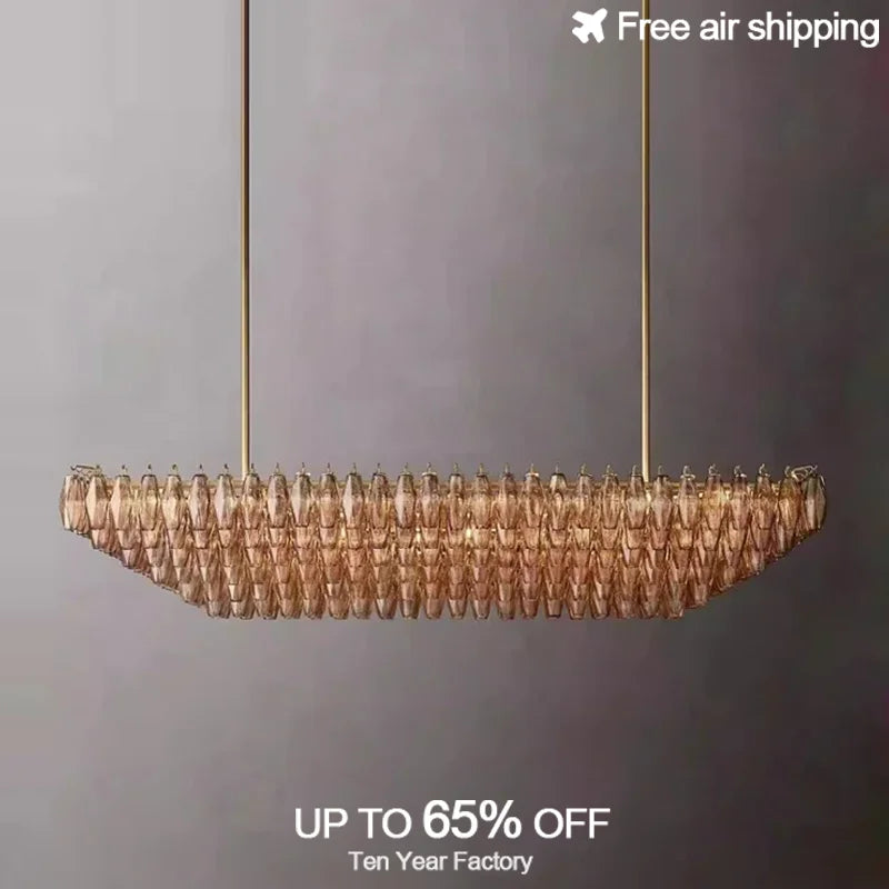 Afralia™ Luxury Glass Shade LED Chandelier in Brass and Black for Modern Dining Room