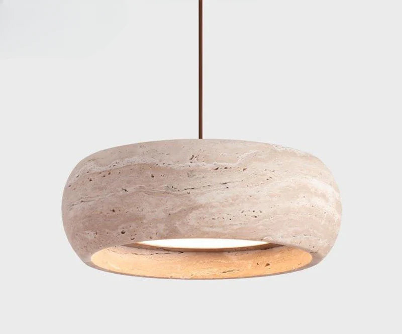 Afralia™ Natural Stone Art Pendant Light Yellow Travertine LED Chandelier