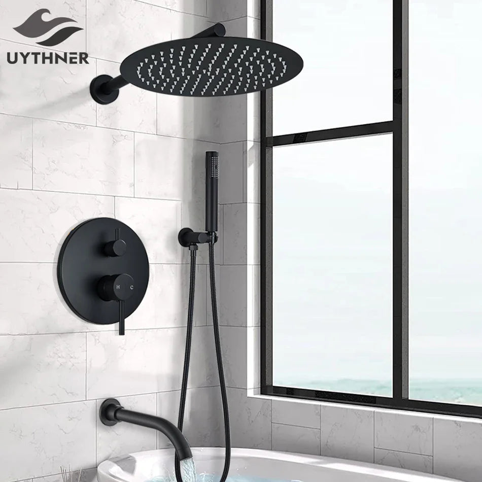 Afralia™ Rainfall Shower Faucet Set with Hand Sprayer - Wall Mount Bath Mixer