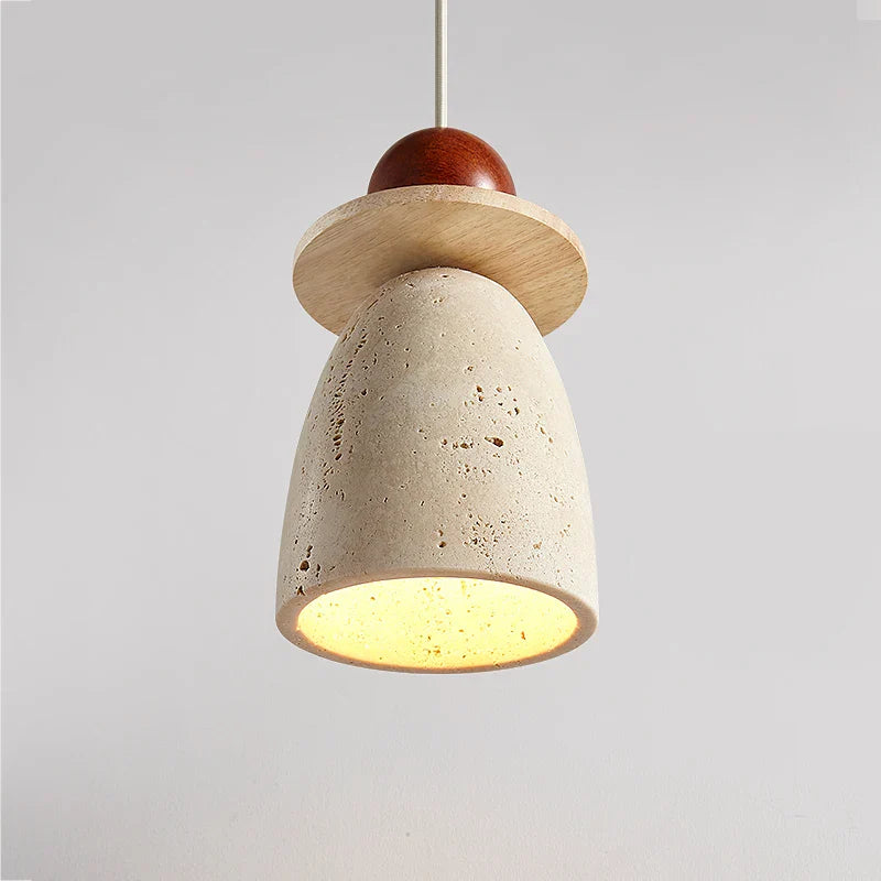 Afralia™ Wabi Sabi LED Pendant Lamp Yellow Travertine Wood Globe Hanging Lights