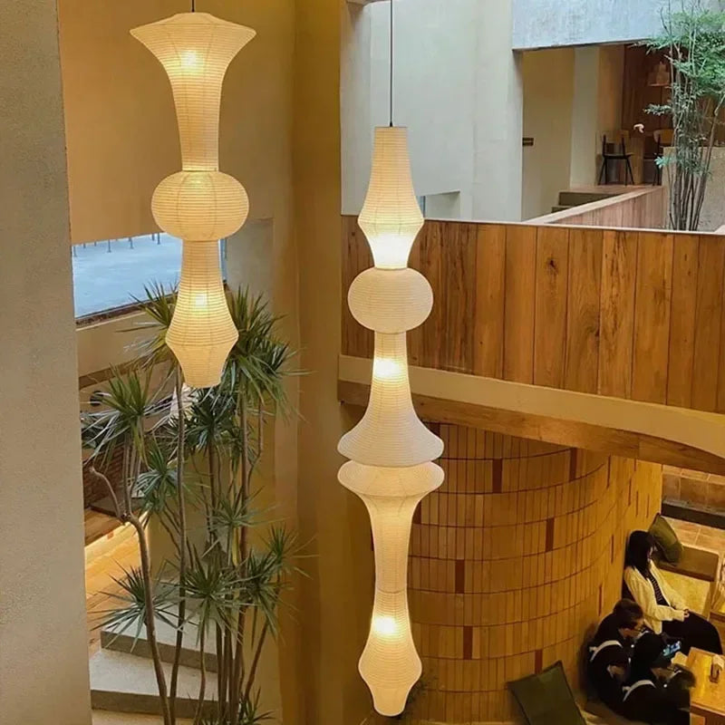 Afralia™ Japanese Cotton Paper Pendant Lamp Wabi Sabi Chandelier with E27 Bulb