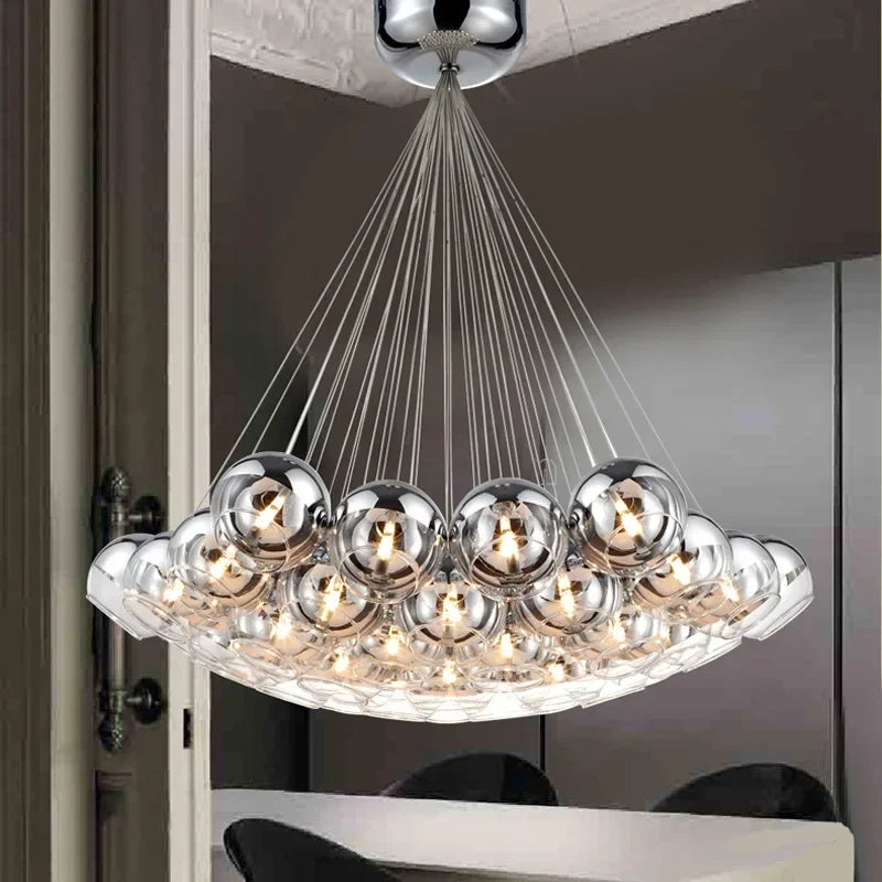 Afralia™ Crystal Glass Ball Globe Chandelier Pendant Light for Modern Hotel Hall Décor