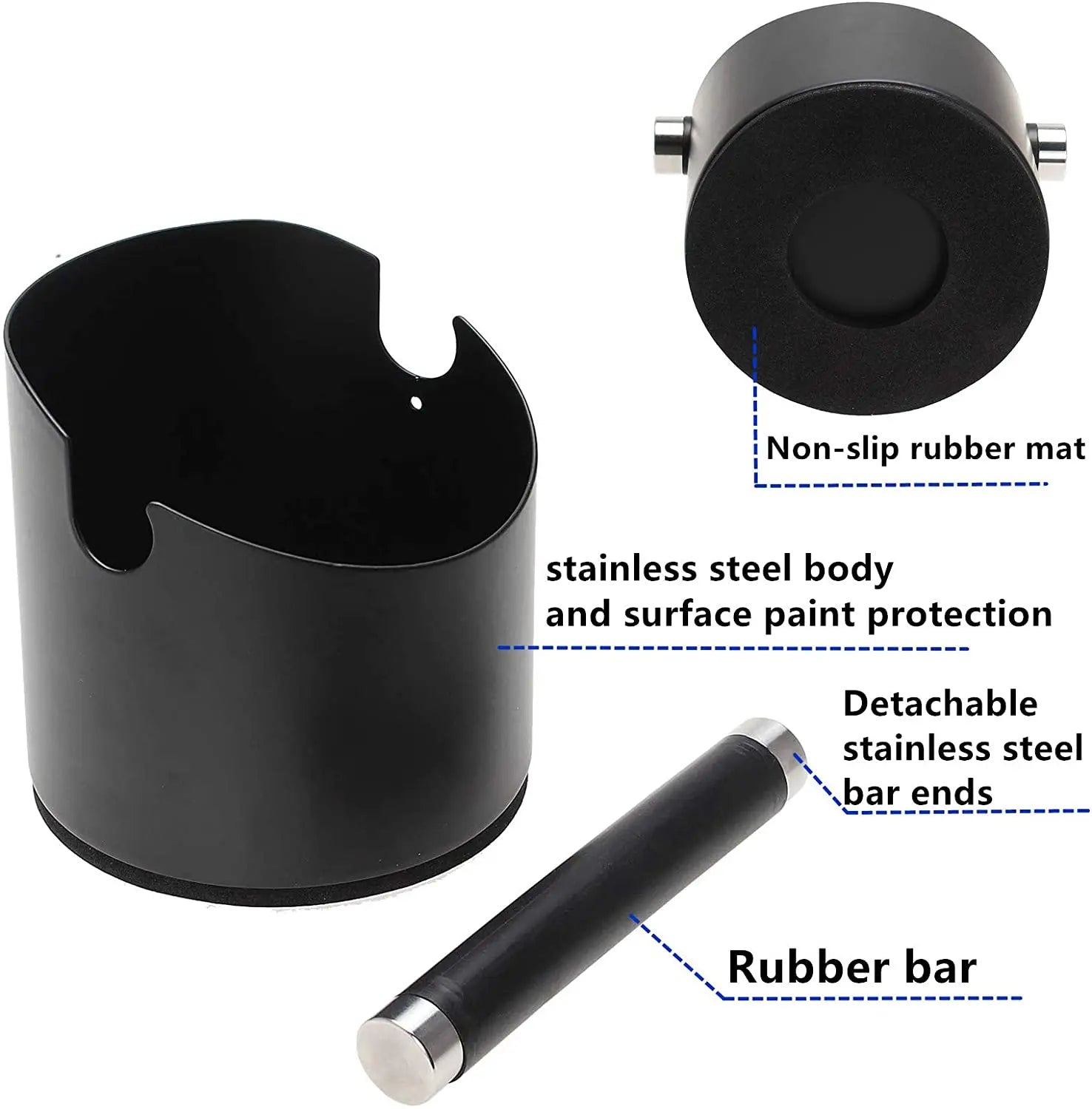 Afralia™ Stainless Steel Espresso Knock Box with Removable Bar, Rubber Base