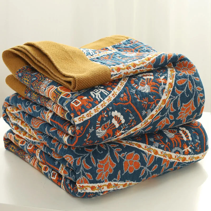 Afralia™ Cotton Picnic Blanket/Bedspread - Double Bed 150 Flowers Blue, High Quality Pillowcases