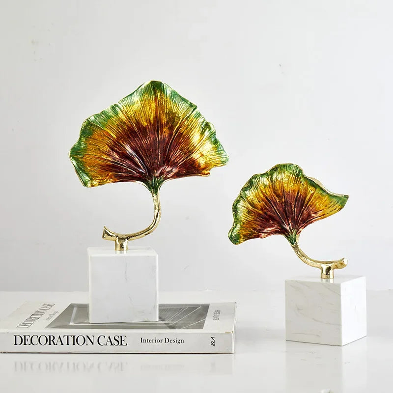 Afralia™ Ginkgo Leaf Metal Sculpture Home Decor Figurine