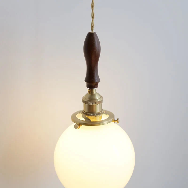 Afralia™ Glabe LED Pendant Lamp Walnut Wood Copper Modern Hanging Light Fixture