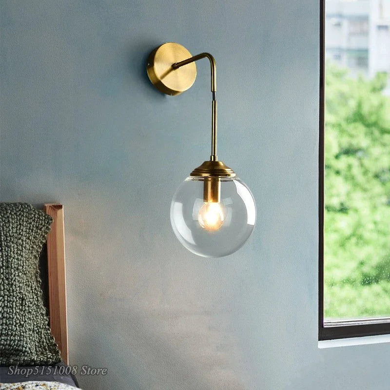 Afralia™ Vintage Ball Glass Wall Sconce LED Round Bathroom Mirror Light