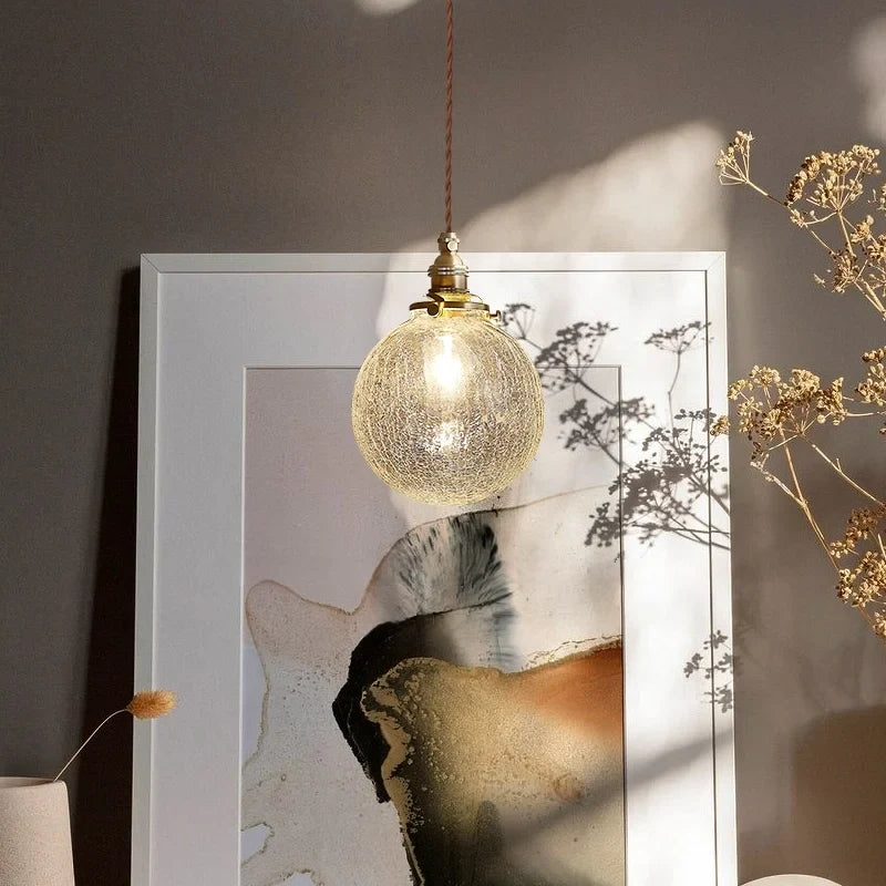 Afralia™ Vintage Cracked Glass Ball LED Pendant Light for Home Decor
