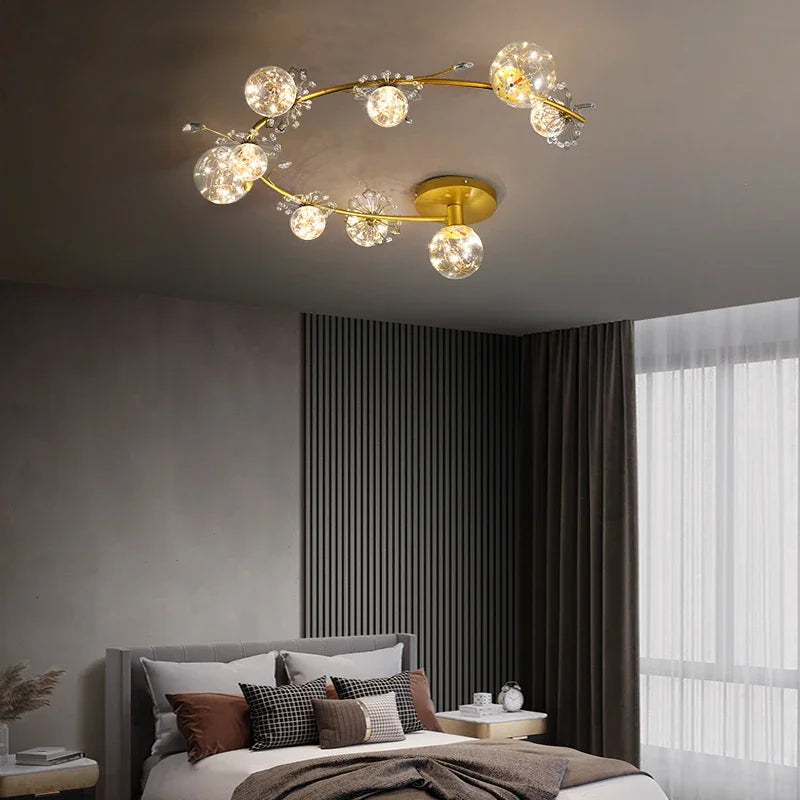 Afralia™ Gold Crystal Glass Ball LED Chandelier for Modern Living Room Bedroom Dining Kitchen