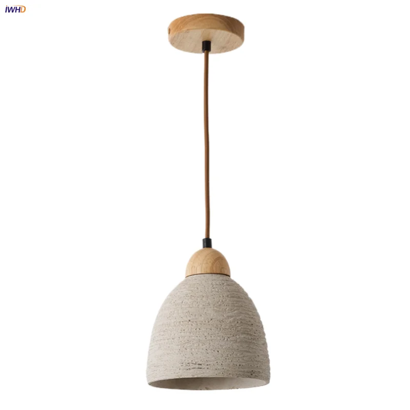 Afralia™ Wood Cement LED Pendant Light Fixture Adjustable Hanging Lamp