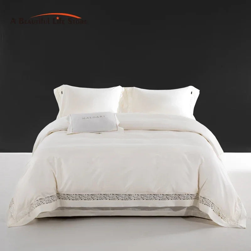 Afralia™ Silky Lace Broad Side Duvet Set with Fitted Sheet & Pillowcases