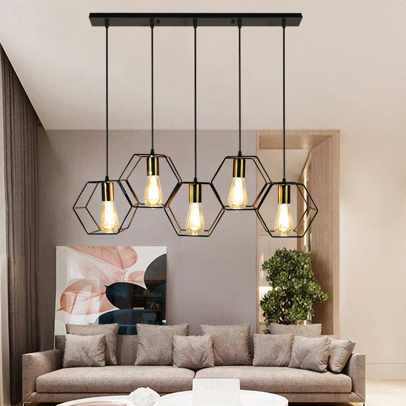 Afralia™ Geometric LED Chandelier: Modern Metal Frame Light for Dining Room or Bedroom
