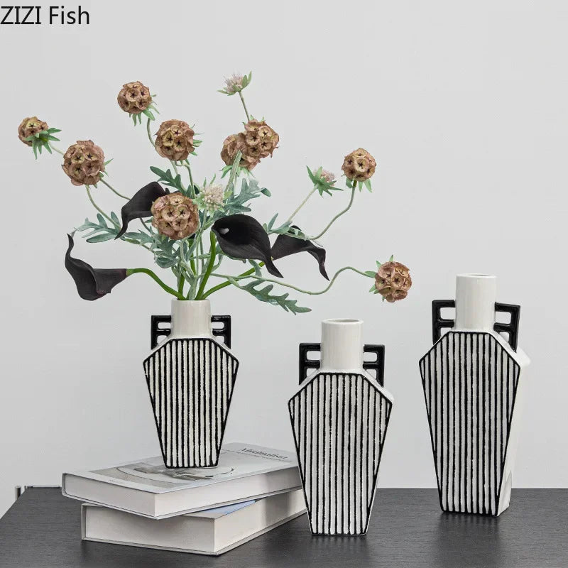 Afralia™ Checkered Pattern Ceramic Vase: Geometric Table Decor for Flowers & Room Aesthetic
