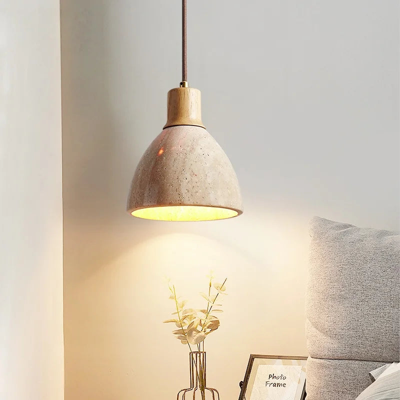 Afralia™ Yellow Travertine LED Pendant Lamps - Wabi Sabi Home Decor & Lighting