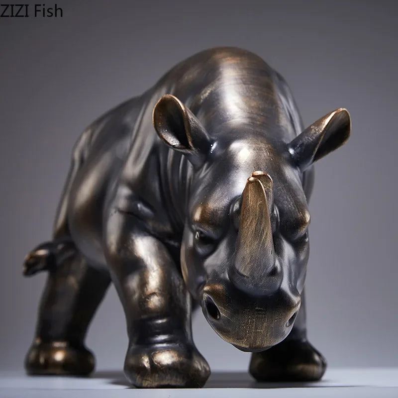 Afralia™ Rhino Sculpture Desk Decoration Resin Crafts Large Ornaments Room Decor