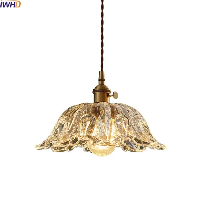 Afralia™ Copper Glass LED Pendant Lamp with Knob Switch - Modern Hanging Light Fixtures