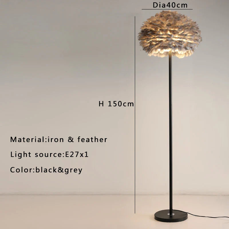Afralia™ Feather White Grey Floor Lamp Minimalist Standard Light Living Room Shop Bedside Standing Lamps