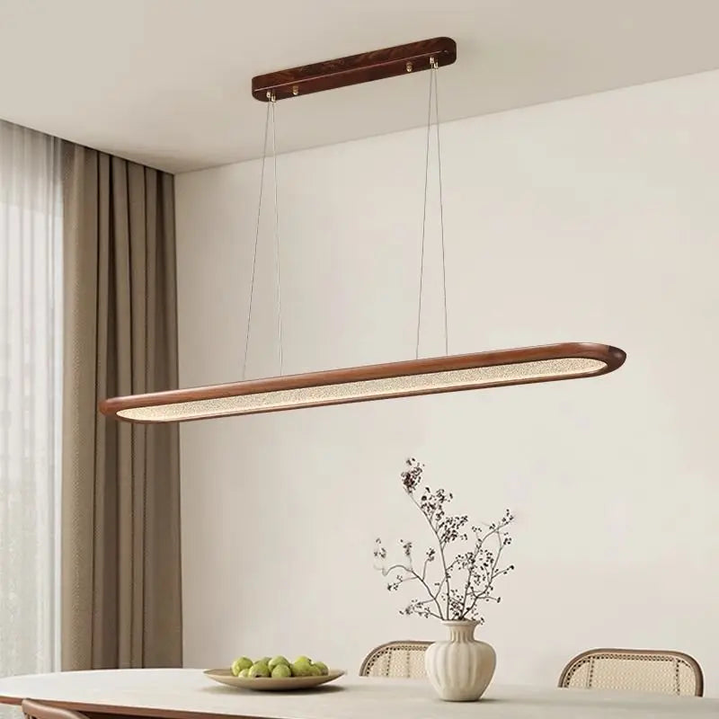 Afralia™ Walnut Long Strip LED Chandelier | Modern Chinese Style for Home, Restaurant, Office