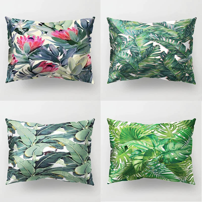 Afralia™ Spring Leaves Pillow Cases - Tropical Plant Polyester Cushion Cover