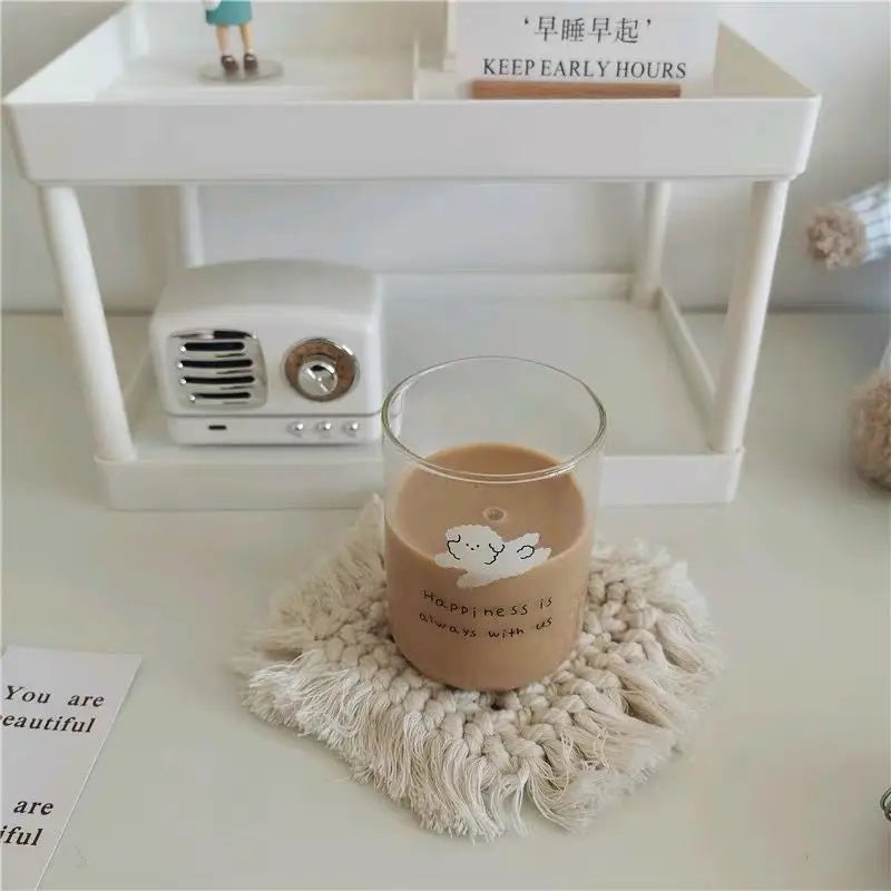 Afralia™ Cute Dog Glass Cup: Heat-resistant Cartoon Coffee Milk Juice Drinking Glass