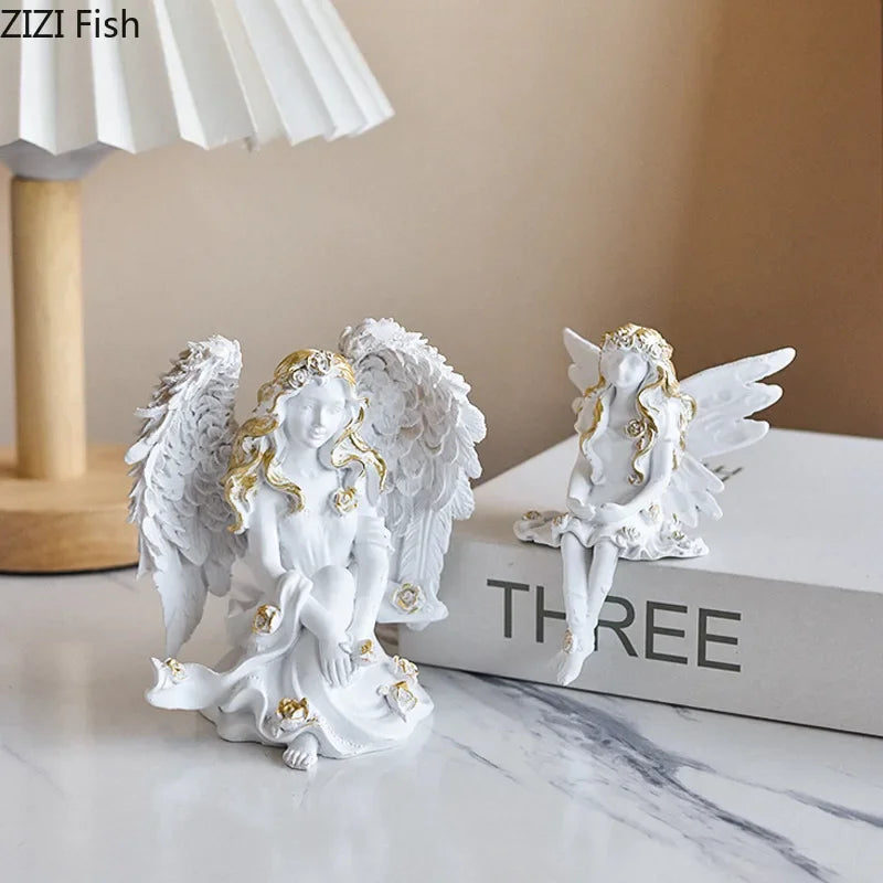 Afralia™ Flower Angel Resin Sculpture Desk Decoration Artwork Ornament