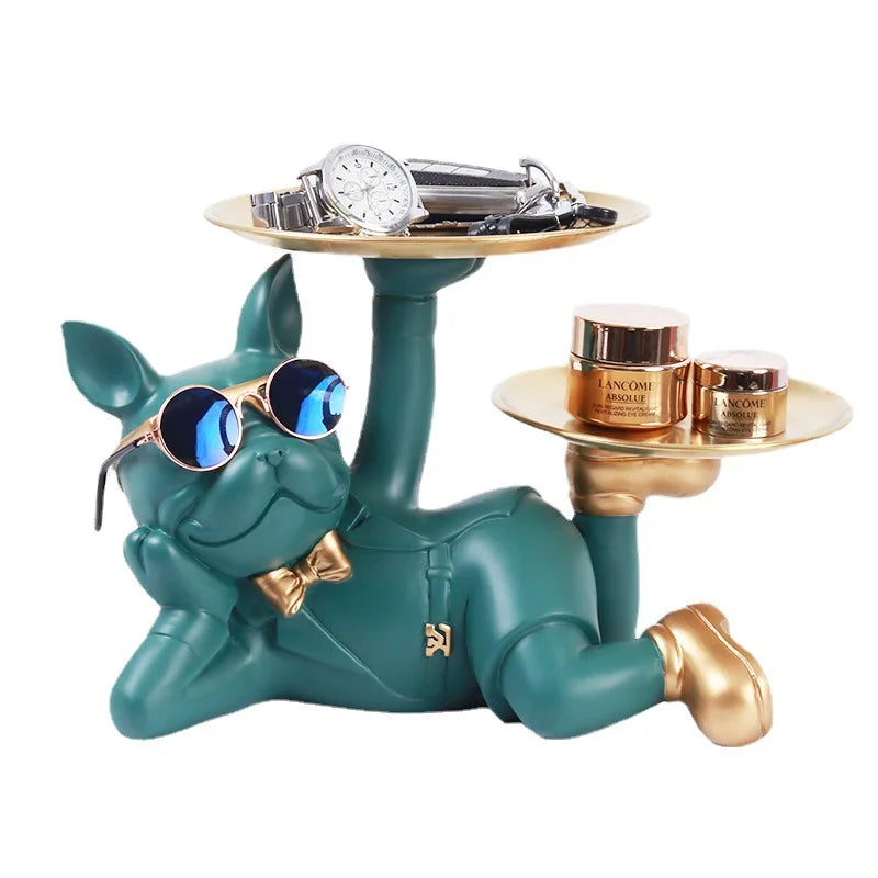 Afralia™ Bulldog Desktop Storage Statue: Multi-functional Office & Home Decoration Tray Decor