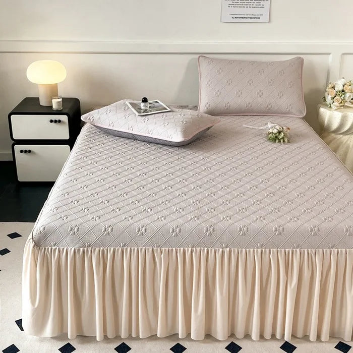 Afralia™ Ice Bean Jacquard Bed Skirt Set - 3 Piece, Summer Washed Mattress Mat