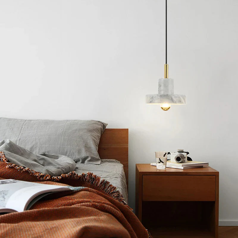 Afralia™ White Marble LED Pendant Light Fixture Copper Nordic Modern Hanging Lamp