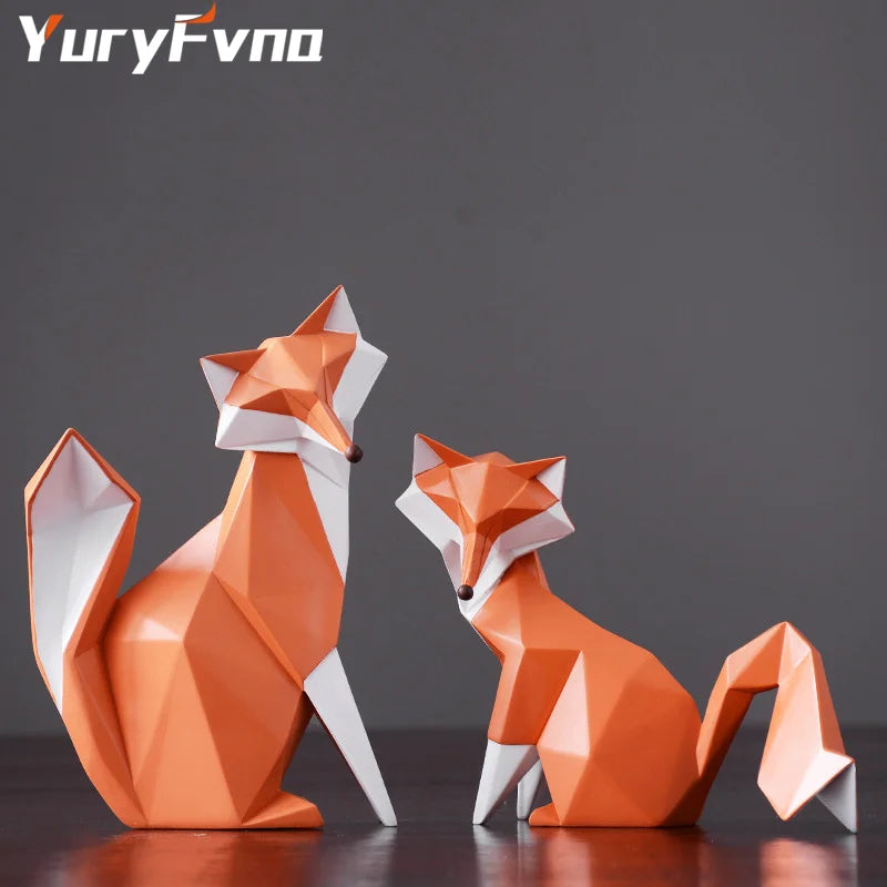 Afralia™ Orange Fox Geometric Statue | Abstract Animal Figurine Home Office Decor