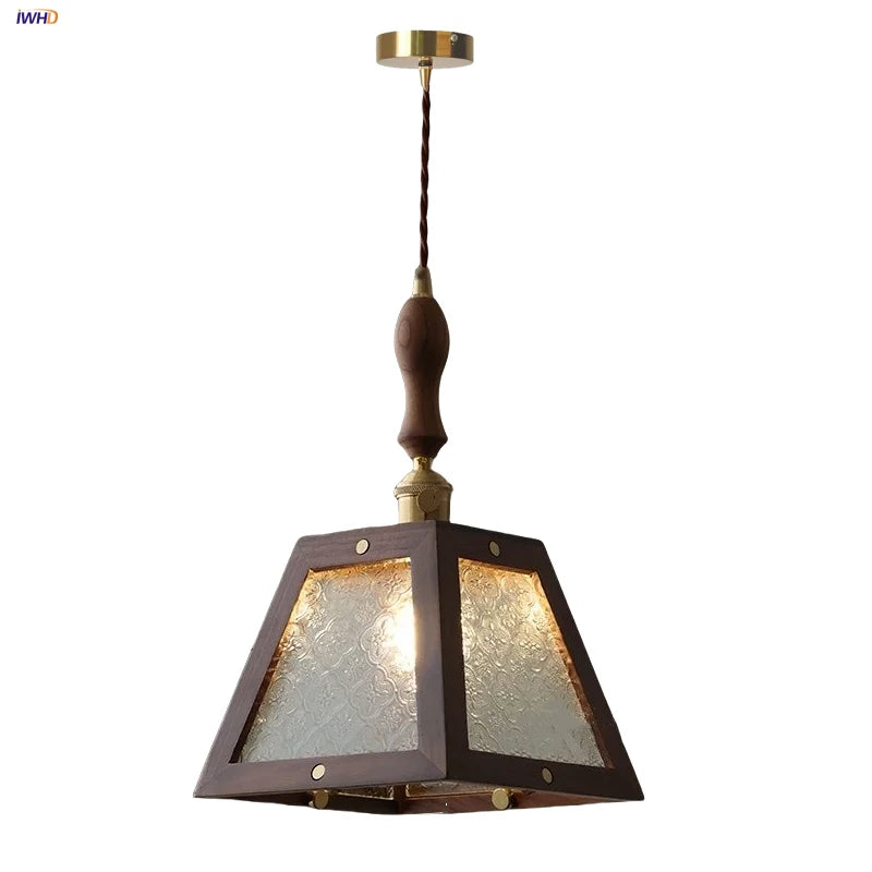 Afralia™ Walnut Wood LED Pendant Light Clear Glass Adjustable Loft Retro