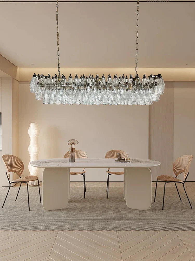 Afralia™ Rhombic Gray Pink Glass Chandelier: Modern Indoor Decorative Lighting Fixtures for Dining Room