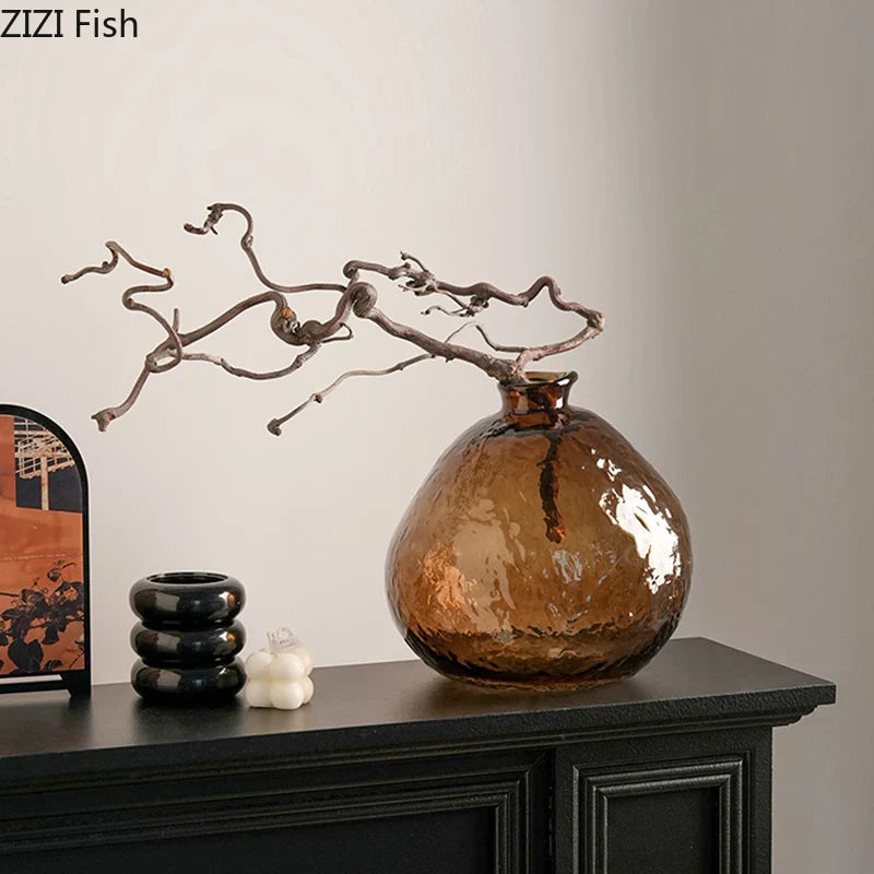 Afralia™ Brown Glass Vase Hydroponics Plant Pot for Table Decoration and Floral Arrangements