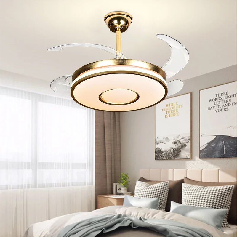 Afralia™ Invisible Gold Ceiling Fan with LED Light and Retractable Blades