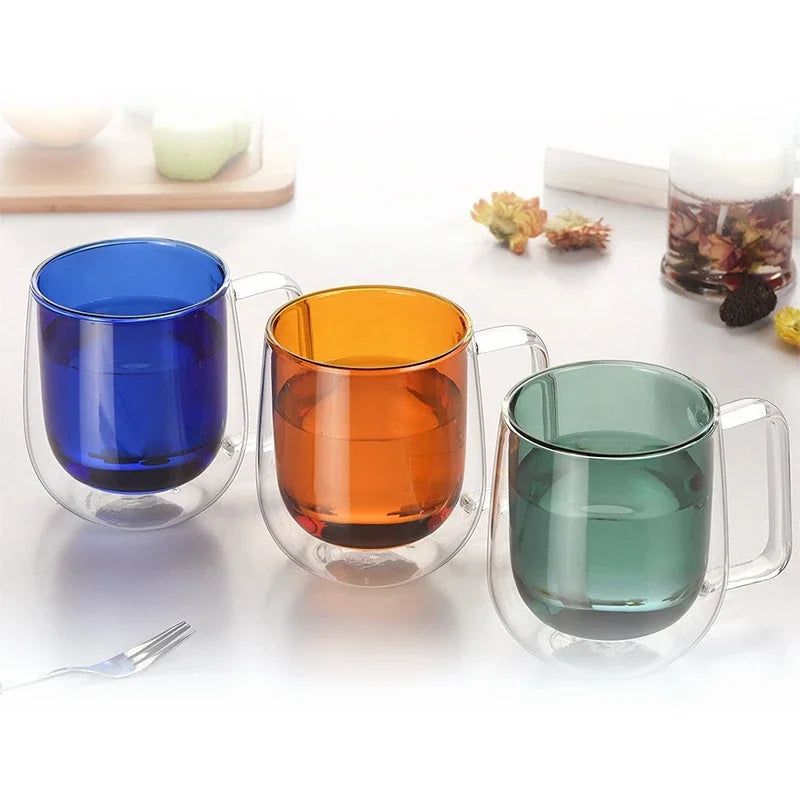 Afralia™ Multi-color Wine Glass Set with Double Wall Mugs and Cocktail Holder
