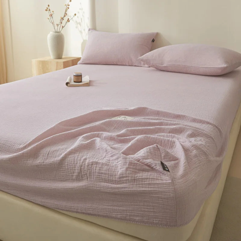 Afralia™ Cotton Fitted Sheet: Wrinkled Yarn, Nordic Comfort, All Seasons Bed Cover