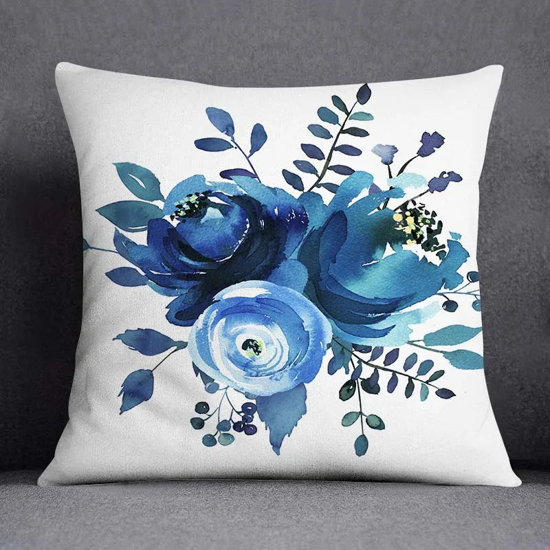 Afralia™ Blue Geometric Floral Design Pillowcase - Modern Home Decor Cushion Cover