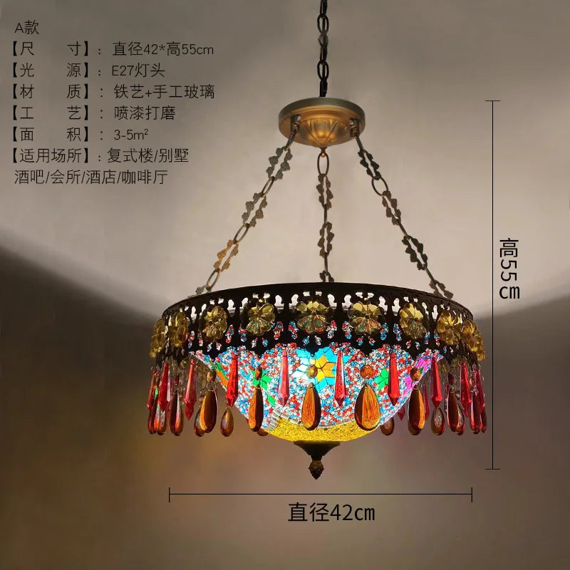 Afralia™ Bohemian Exotic Stained Glass Pendant Lights LED E27 for Home Decor & Dining
