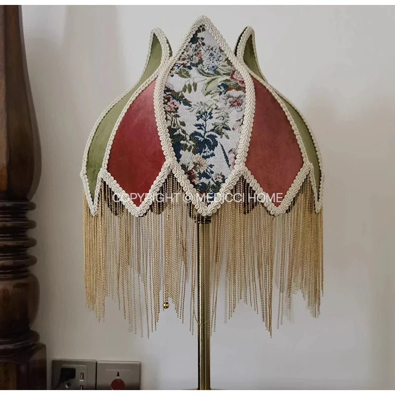 Afralia™ Retro Velvet Camellia Floral Lampshade with Tassels