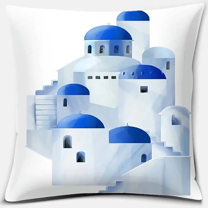 Afralia™ Santorini Series Pillowcase: Greece Inspired Square Cushion Cover for Home Sofa