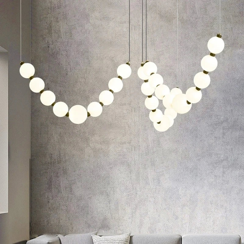 White Bead Pendant Necklace by Afralia™: Modern Chandeliers & Lamps for Home Decor