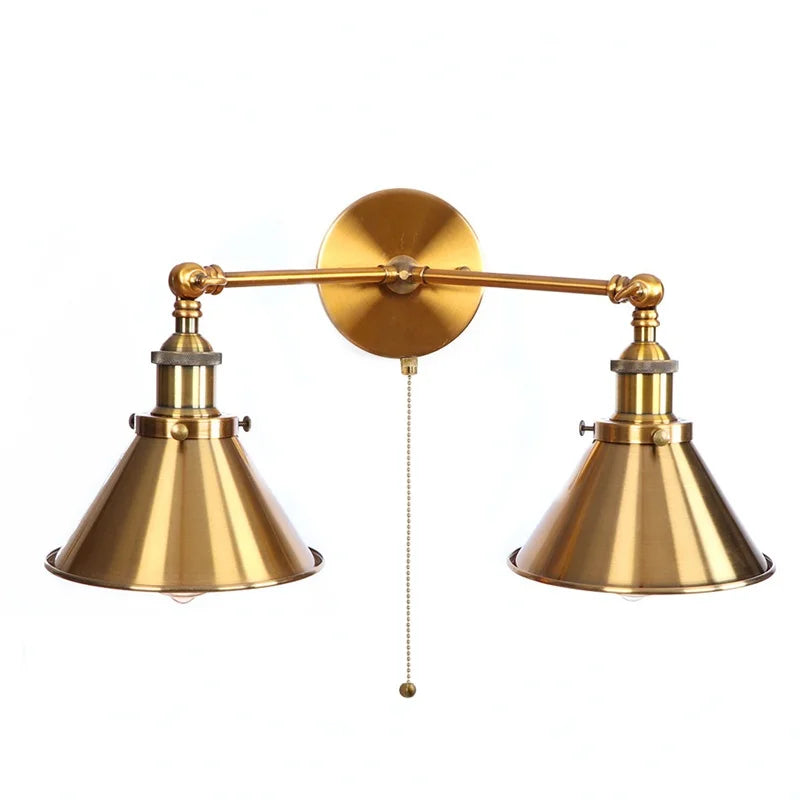 Afralia™ Industrial Vintage LED Wall Light 2 Heads Gold Iron Loft Lamparas De Pared